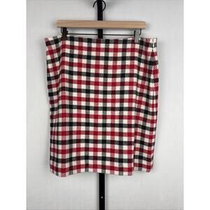 Talbots Wool Blend Checked Pencil Skirt 14 Red White Academia Professional NEW
